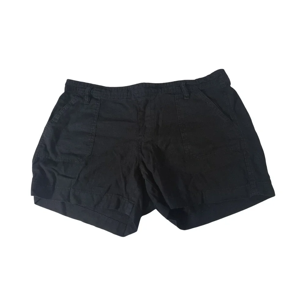 Soundstyle Black Linen Blend Shorts Womens Medium Elastic Back Casual Summer